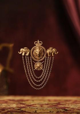 Men Antique Gold Toned Ruler Brooch