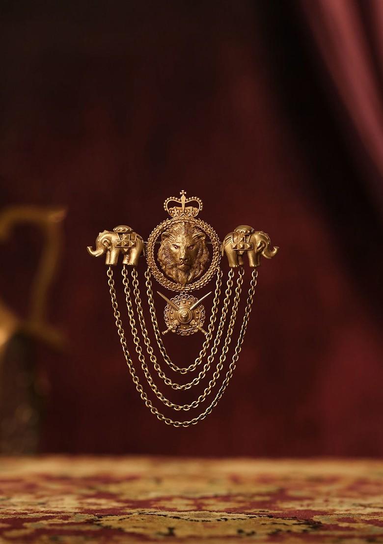 Men Antique Gold Toned Ruler Brooch