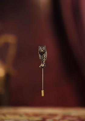 Men Antique Gold Toned Royal Bengal Tger Lapel Pin Brooch