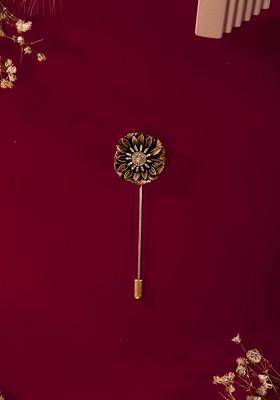 Men Antique Gold Toned Floral Marvel Lapel Pin Brooch