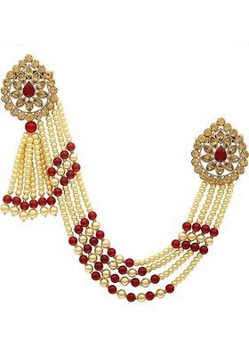 Unisex Off White Embellished Brass Brooch