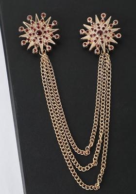 Men Gold Toned Red Embellished Stylish Brooch