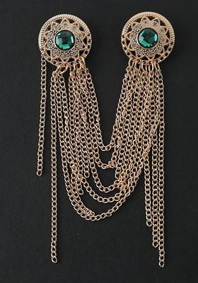 Men Gold Toned Green Embellished Brooch