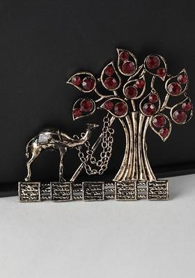 Men Gold Toned Red Embellished Metal Brooch