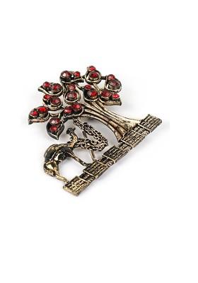 Men Gold Toned Red Embellished Metal Brooch