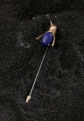 Men Gold Toned Blue Cobalt Stone Penguin Brooch Pin