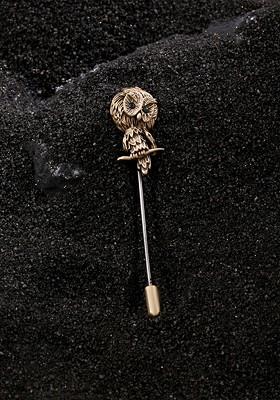 Men Gold Toned Peeking Owl Brooch Pin