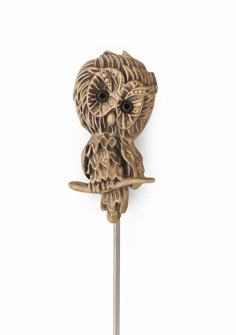 Men Gold Toned Peeking Owl Brooch Pin