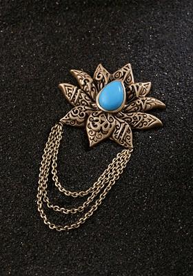 Men Metallic Toned Blue Lotus Shaped Brooch