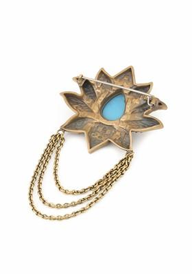 Men Metallic Toned Blue Lotus Shaped Brooch