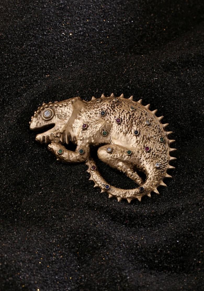 Men Gold Toned Chameoleone Brooch Pin