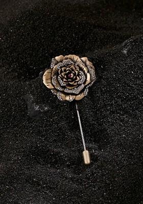 Men Metallic Colored White Stone Studded Regal Rose Lapel Pin
