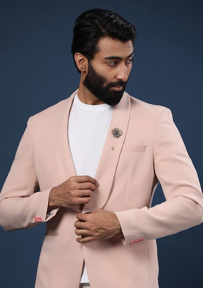 Men Metallic Colored White Stone Studded Regal Rose Lapel Pin
