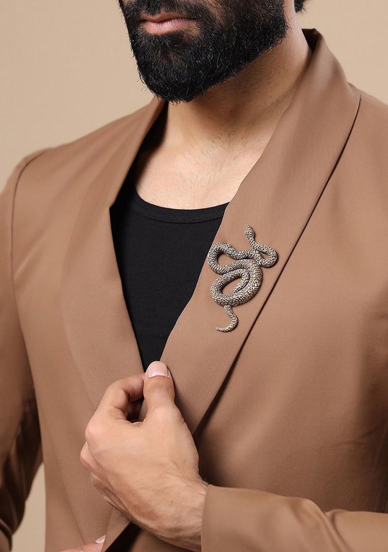 Men Antique Gold Textured Metallic Brooch