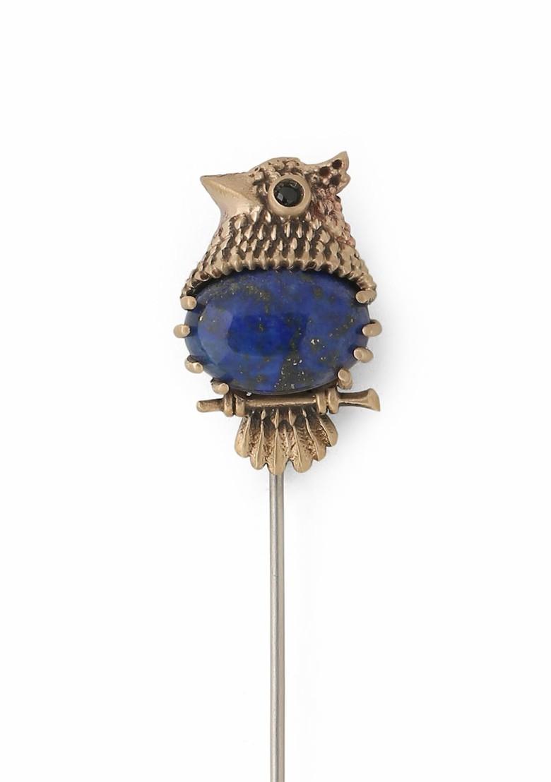 Men Metallic Blue Owlet Lapel Pin