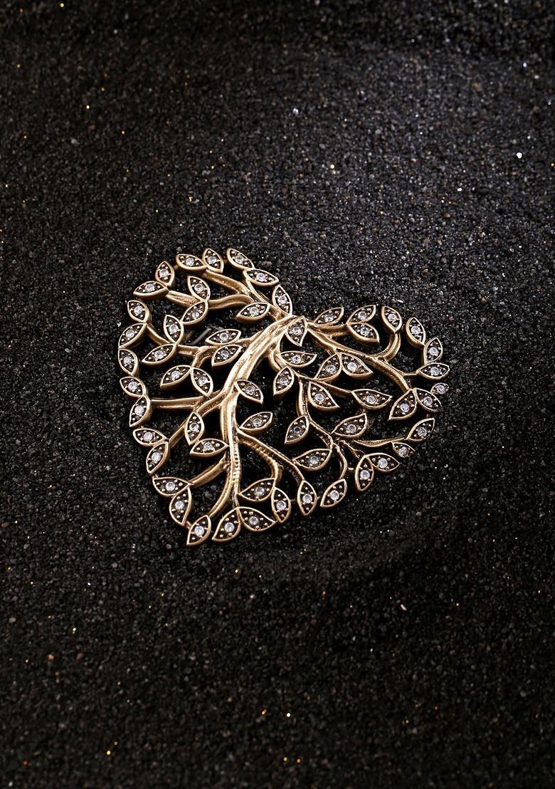 Men Antique Gold Heart Of Ivy Metallic Brooch