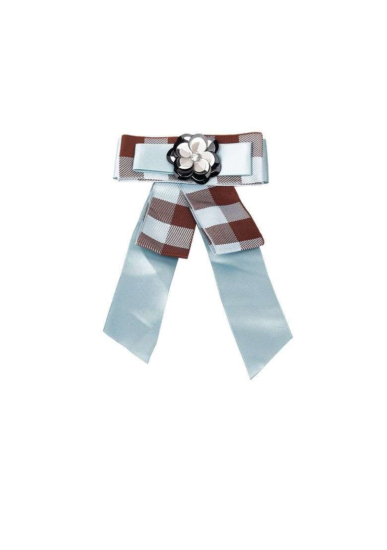Women Blue Brown Floral Embellished Brooch - Indya