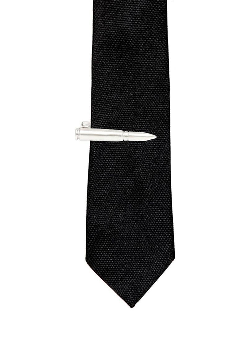 Men Silver Toned Bullet Tie Bar