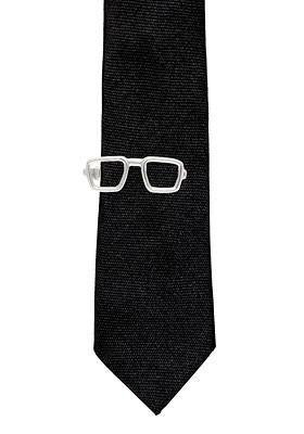 Men Silver Toned Square Spectacles Shape Tie Pin