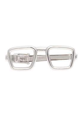 Men Silver Toned Square Spectacles Shape Tie Pin - Indya
