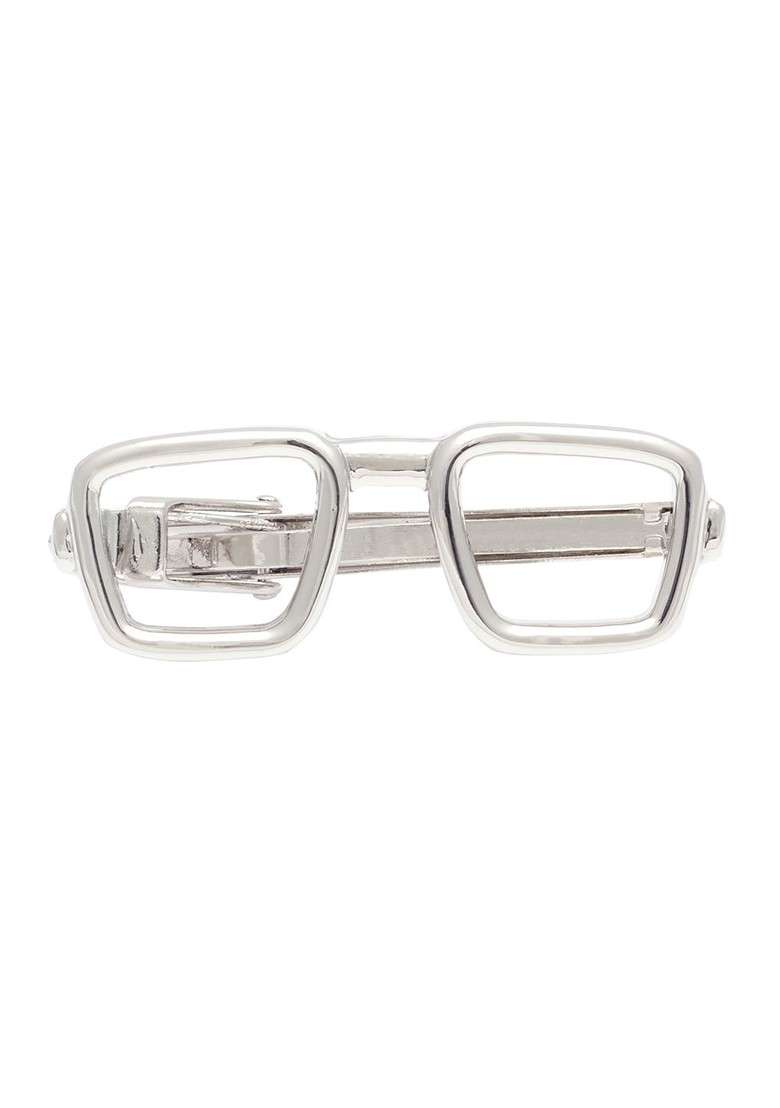 Men Silver Toned Square Spectacles Shape Tie Pin - Indya