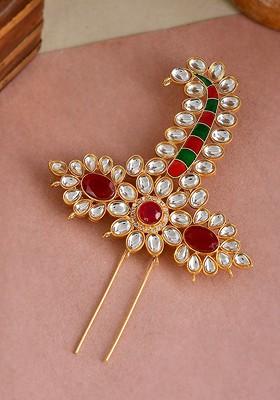 Men Gold Plated Kundan Studded Brooch