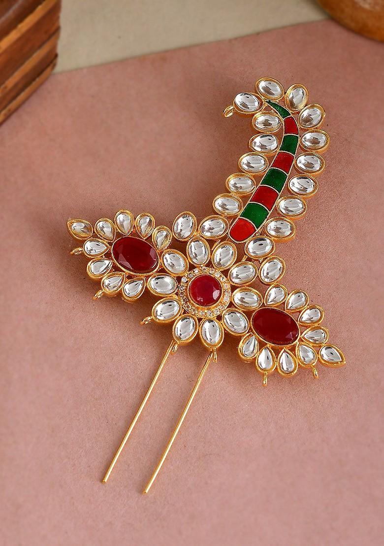 Men Gold Plated Kundan Studded Brooch