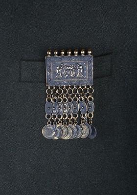 Men Gold Toned Blue Embellished Brooch Pin