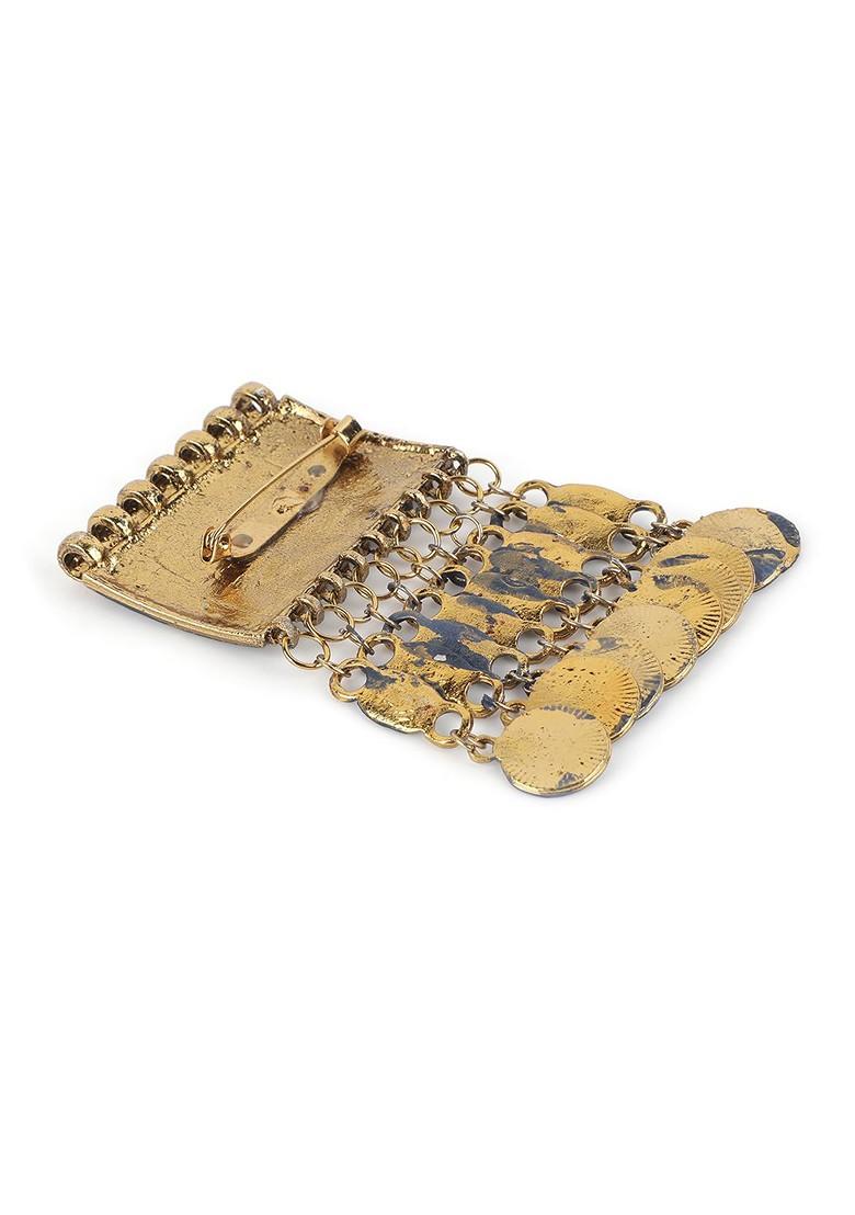 Men Gold Toned Blue Embellished Brooch Pin