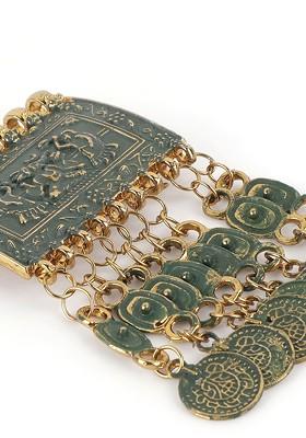 Men Gold Toned Green Embellished Brooch