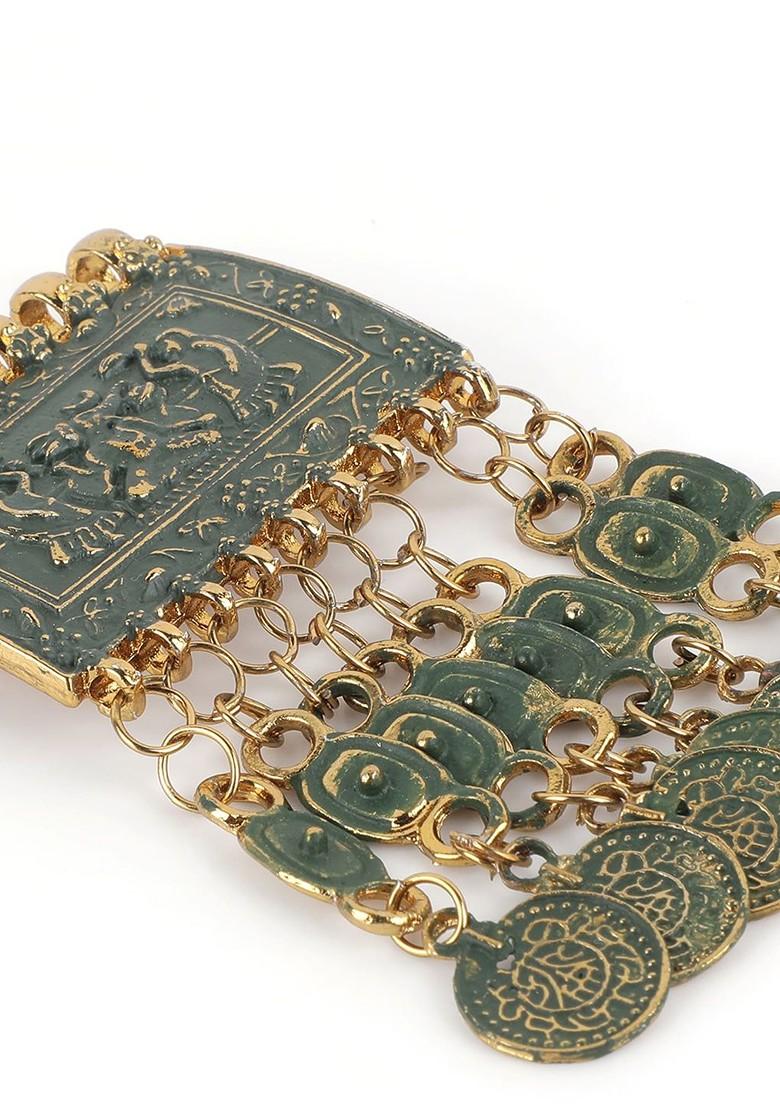 Men Gold Toned Green Embellished Brooch