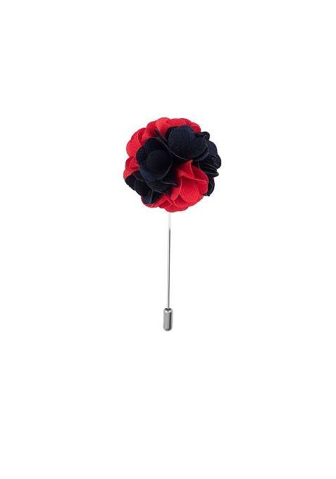 Men Navy Blue Red Patterned Lapel Pin