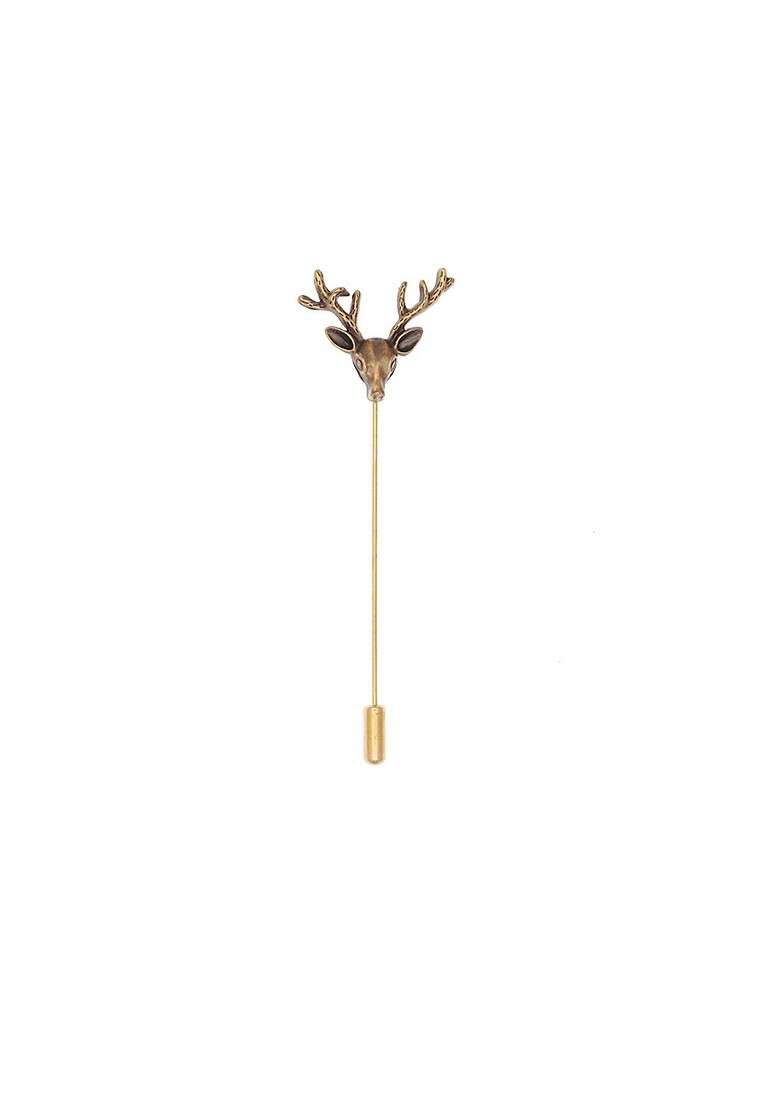 Men Rust Coloured Solid Reindeer Shaped Lapel Pin - Indya