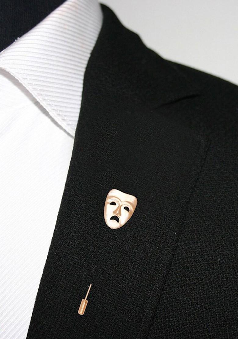 Men Gold Toned Mask Lapel Pin Brooch