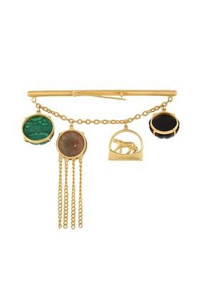 Men Gold Toned Green Stone Studded Brooch