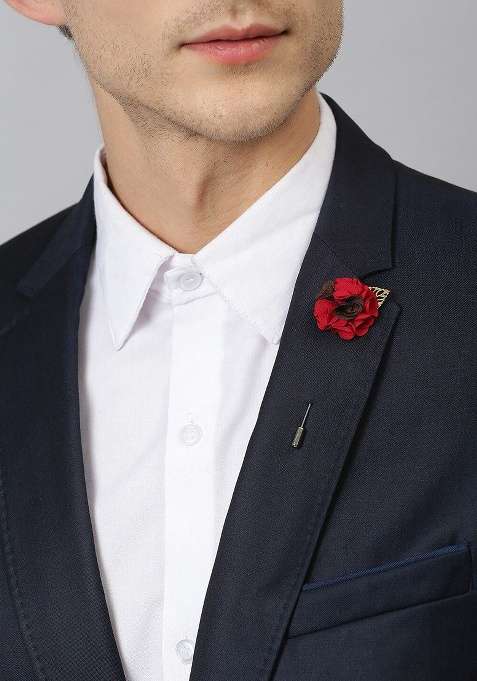 Men Red Floral Brooch Lapel Pin