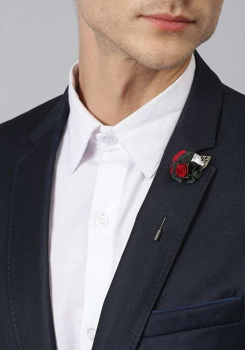 Men Green Red Floral Brooch Lapel Pin