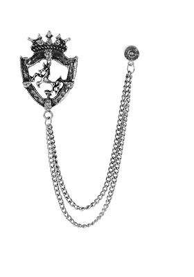 Silver Plated Artificial Stones Studded King Crown Shape Brooch