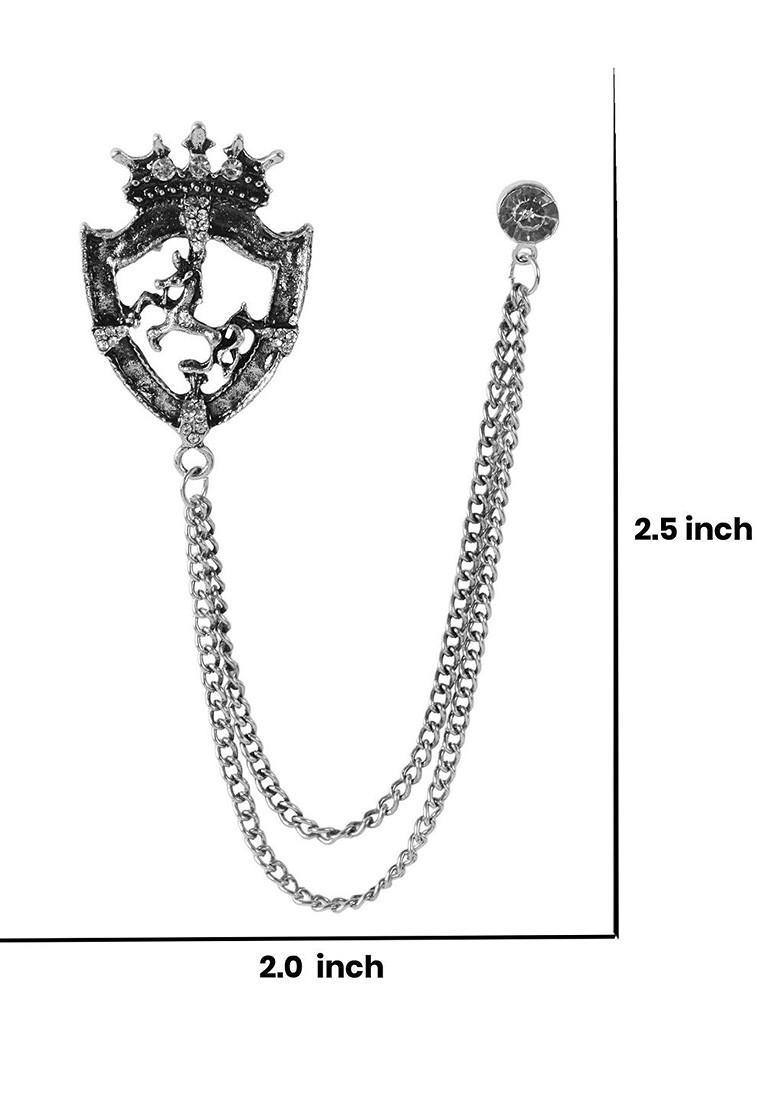 Silver Plated Artificial Stones Studded King Crown Shape Brooch