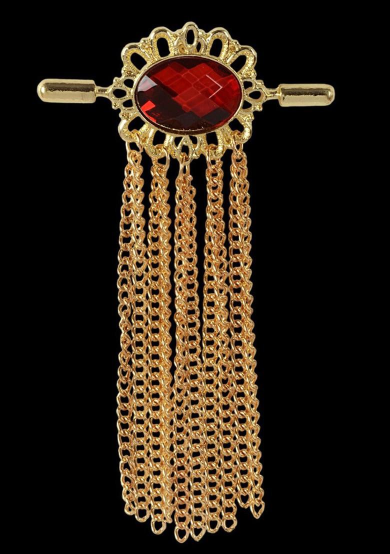 Gold Plated Artificial Stone Chain Brooch