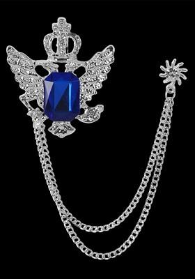 Silver Plated Rhinestone Studded Crown Shape Brooch