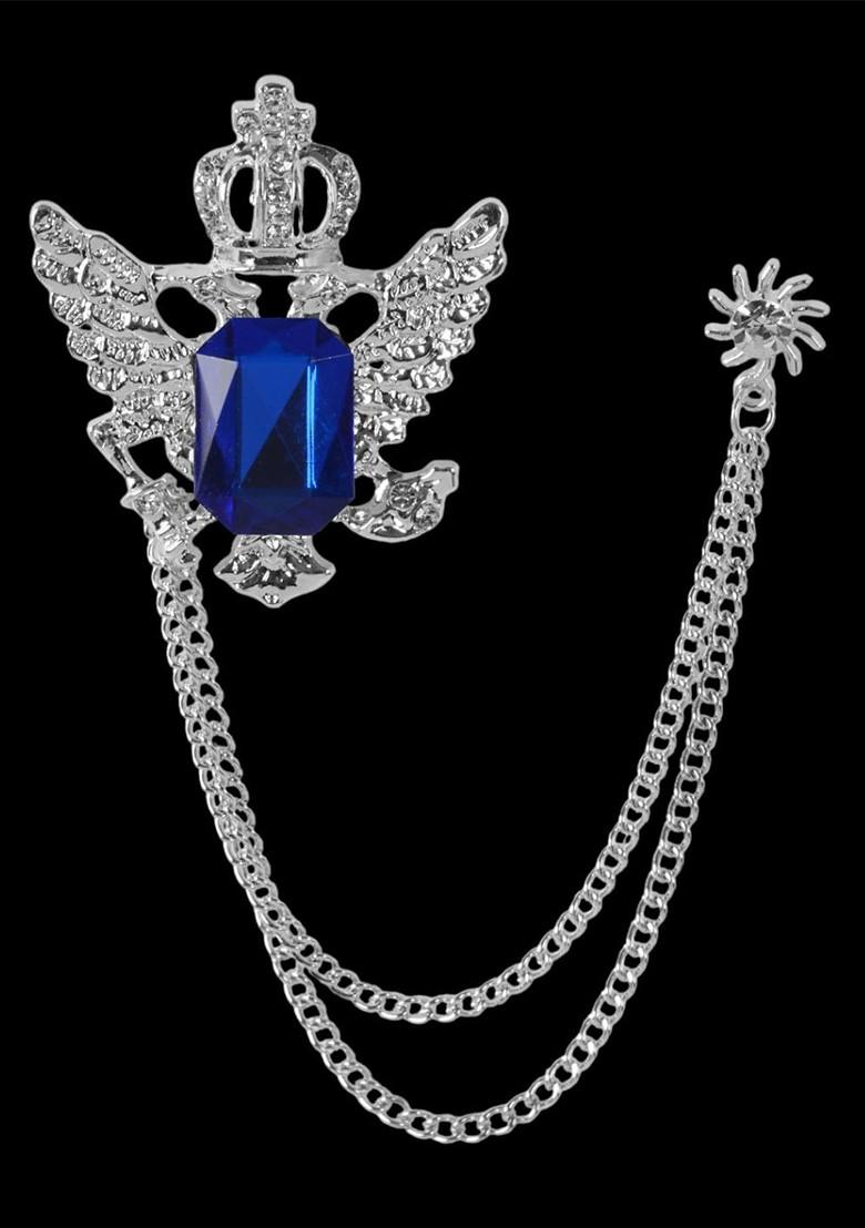 Silver Plated Rhinestone Studded Crown Shape Brooch