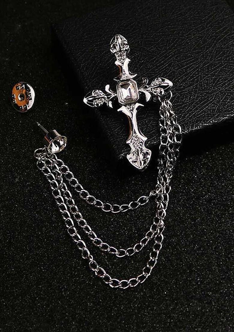 Men Zircon Studded Contemporary Statement Brooch