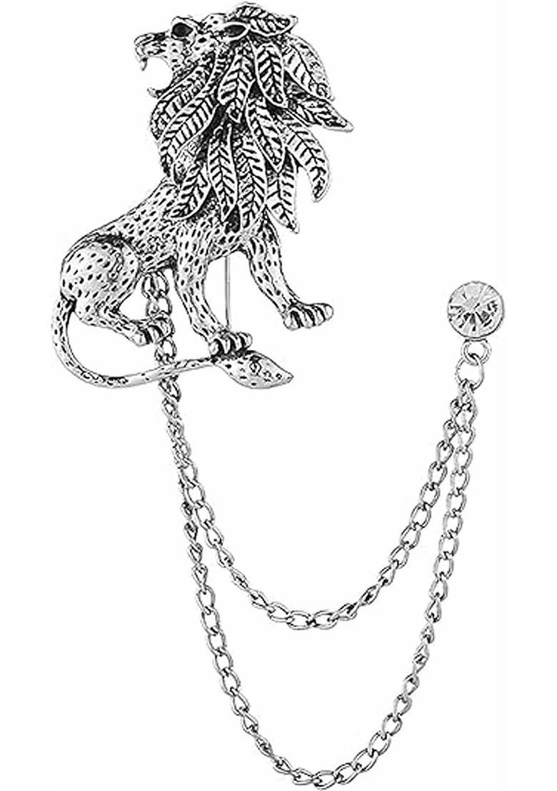 Men Zircon Studded Lion Statement Brooch