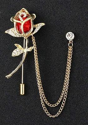 Men Real Stones Studded Rose Shaped Statement Brooch