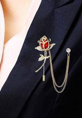 Men Real Stones Studded Rose Shaped Statement Brooch