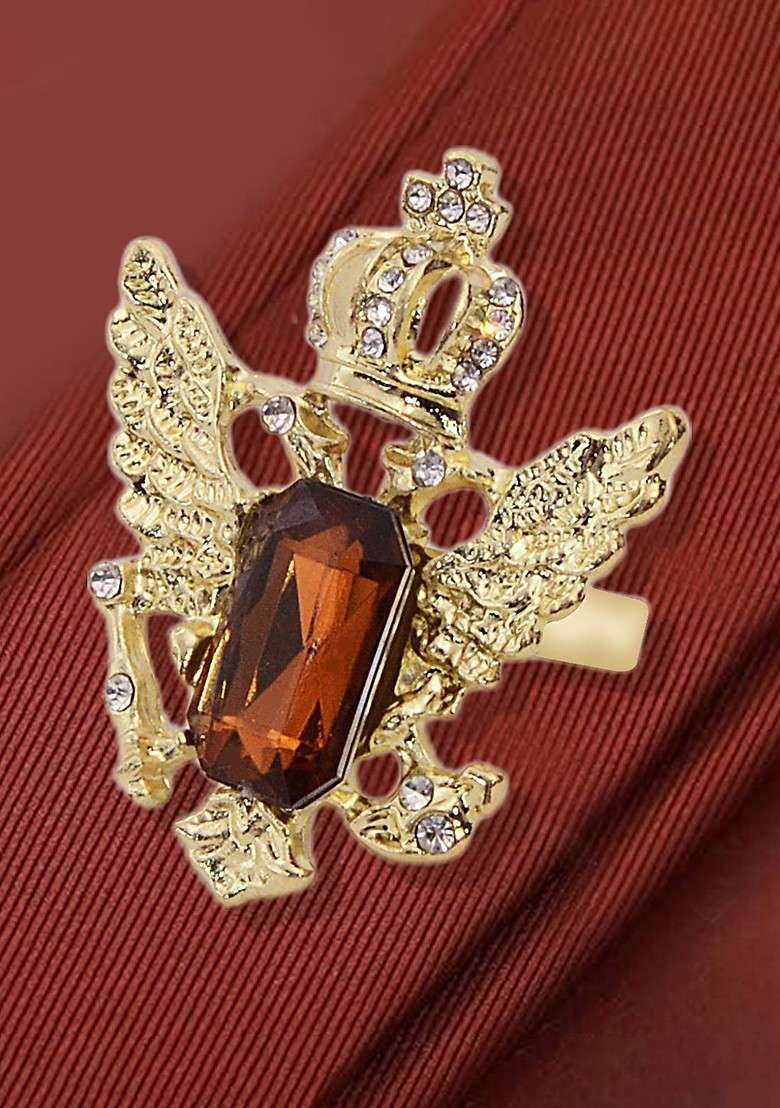 Real Stones Studded Tie Clip Brooch - Indya