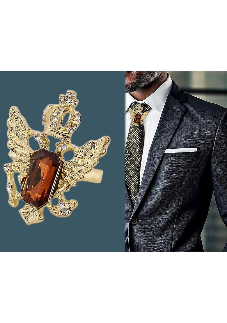 Real Stones Studded Tie Clip Brooch