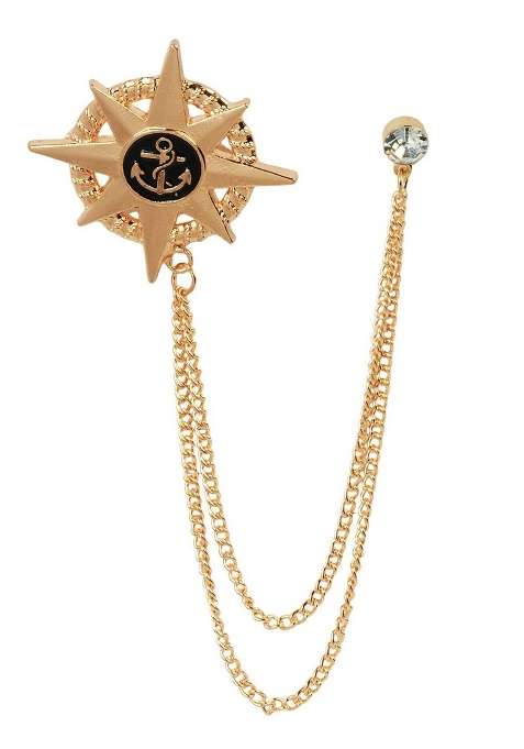 Men Gold Zircon Studded Tie Pin Statement Brooch
