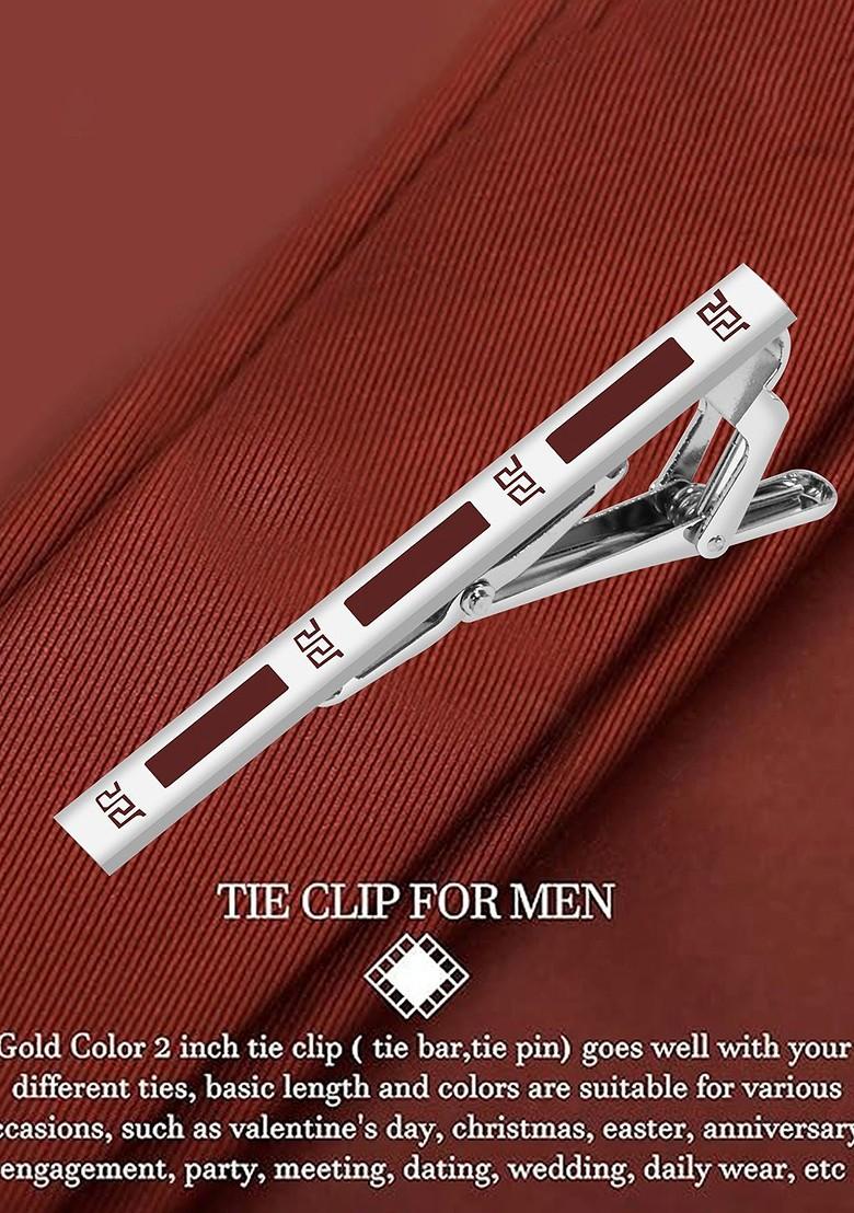 Men Silver Tie Pin Statement Brooch
